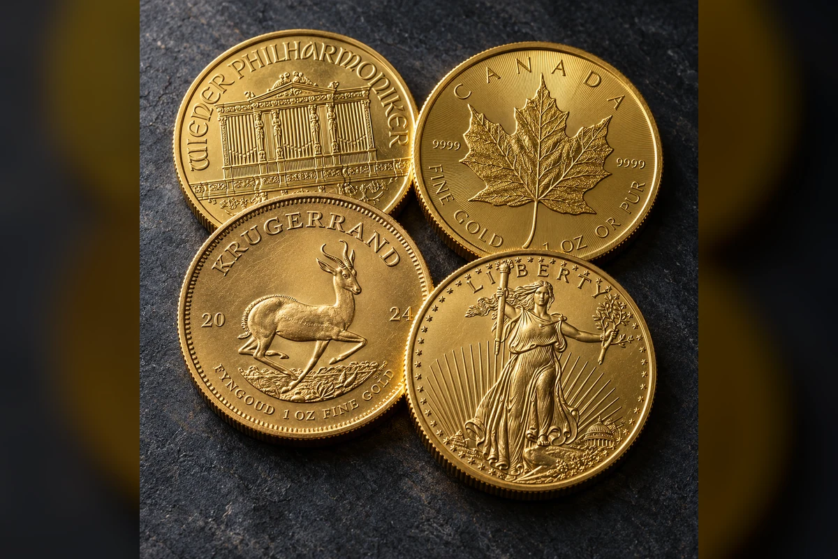 Goldmünzen: Wiener Philharmoniker, Maple Leaf, Krügerrand und American Gold Eagle